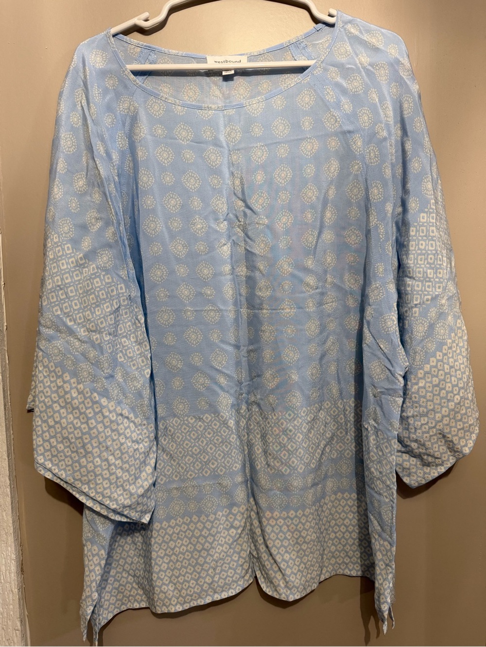 Westbound Light Blue Printed Peasant Blouse